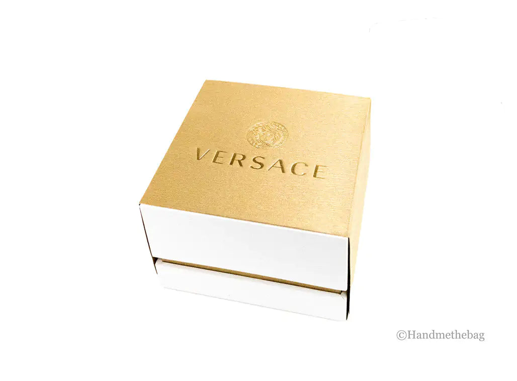 Versace 38mm Silver Logo Halo Dial Embossed Leather Watch