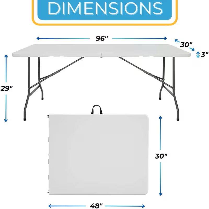 4ft/6ft Portable Plastic Folding Table – Indoor & Outdoor Dining by 2Dropme