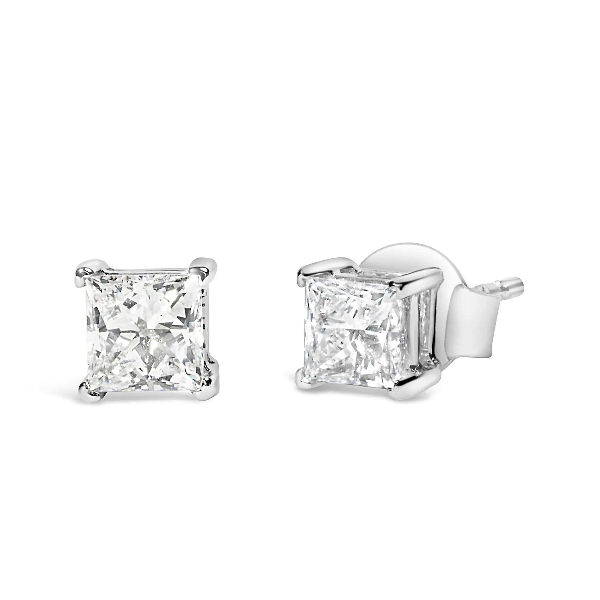 14K White Gold Princess Cut Lab-Grown Diamond Solitaire Stud Earrings (F-G Color, VS2-SI1 Clarity) - Anti Spier 