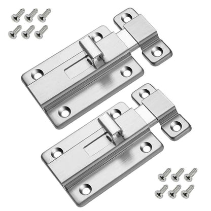 2Pcs Stainless Steel Latch Sliding Silver Doors Lock Keyless Door Bolt For Doors