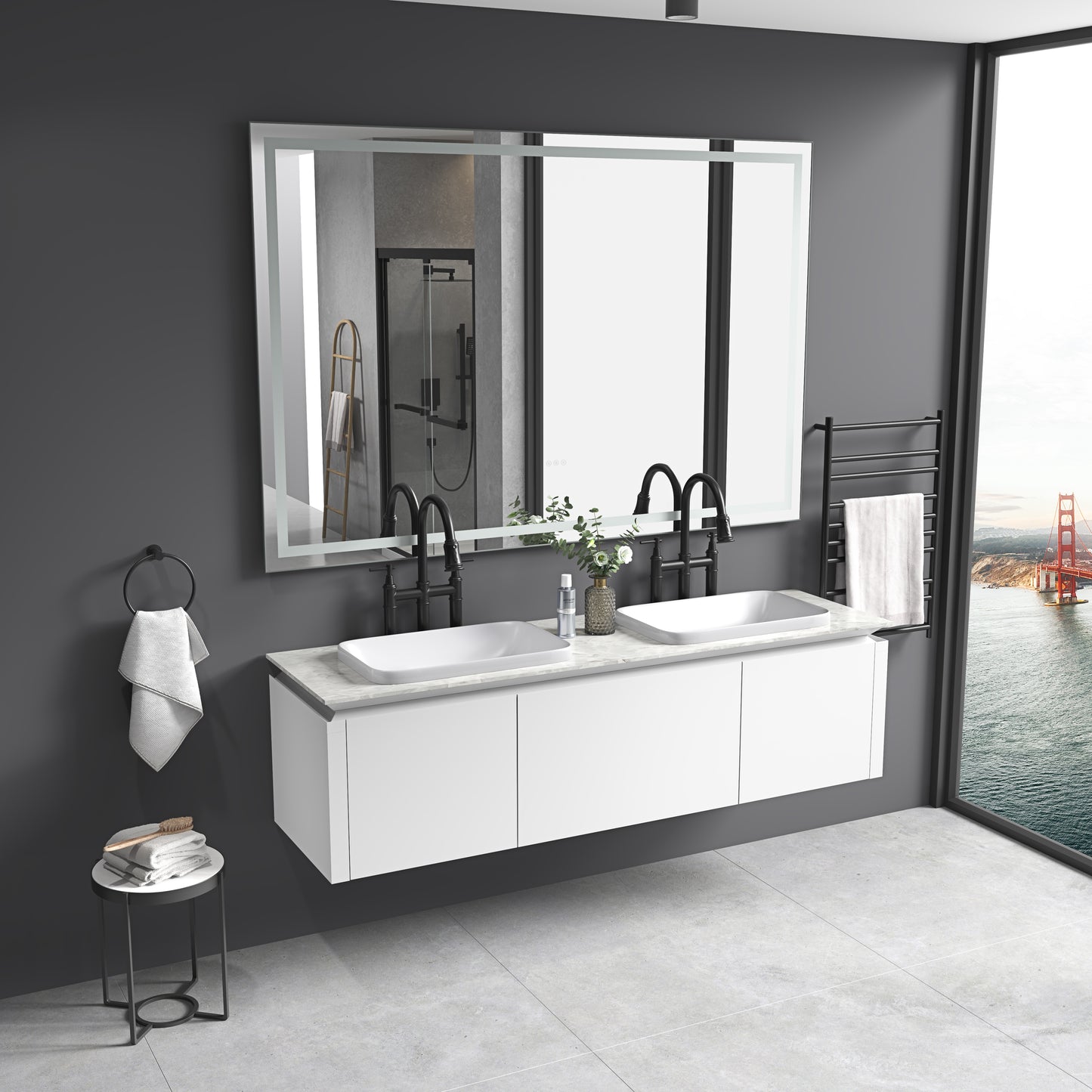 84 x 48 Inch LED Bathroom Mirror with Front and Backlight, Wall Mounted Vanity Mirror with Aluminum Frame, Anti-Fog, Memory, 3 Colors, Stepless Dimmable by Dropsure