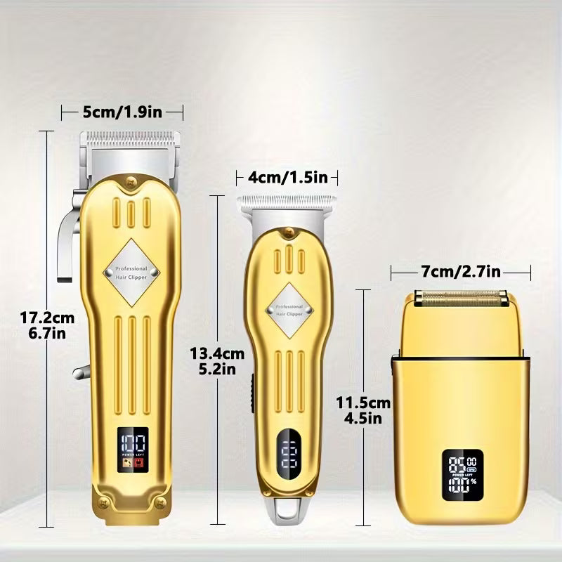 Men's Professional Hair Clipper Combo Set - Foil Shaver, Detail Trimmer, Adjustable Blades - USB Rechargeable, LCD Display, Complete Accessories for Home/Barbershop