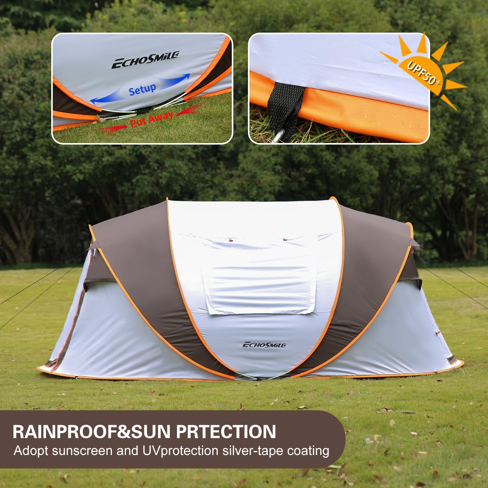 4-6 Persons White Light Orange Pop-Up Boat Tent by Dropsure