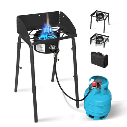 One Burner Outdoor Portable Camping Gas Stove with Removable Legs, Portable Bag and Windshield, Camping Stove Propane for Cooking, CSA Certified, Outdoor Propane Burner by Dropsure