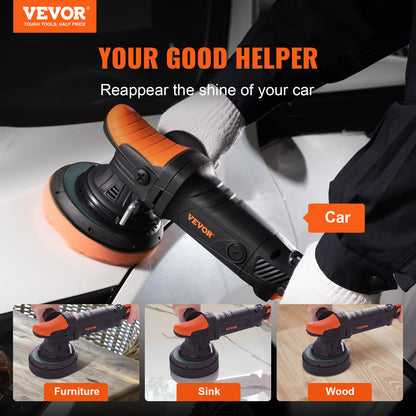 VEVOR Buffer Polisher, 6-Inch Random Orbital Polisher For Car Detailing, 6 Variable Speed 1900-4600RPM Dual Action Polisher Waxer Kit, With Detachable Handle For Car, Boat, Polishing, Waxing