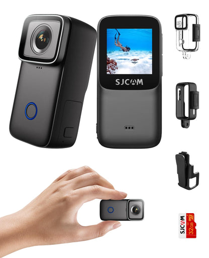SJCAM C200 Mini Action Camera 4K Pocket Camera with Stabilization Wide FOV Wearable Body Camera Waterproof Helmet Camera Portable Vlogging Camera with Underwater Accessories 32GB Card Mount Anywhere by Anti Spier
