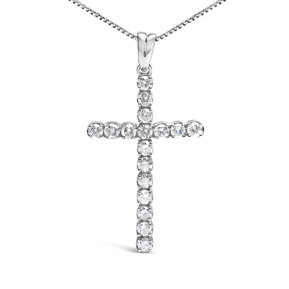 .925 Sterling Silver 1.0 Cttw Diamond Classic Cross 18" Pendant Necklace (I - J Color, I2 - I3 Clarity) - Anti Spier - Anti Spier - necklace