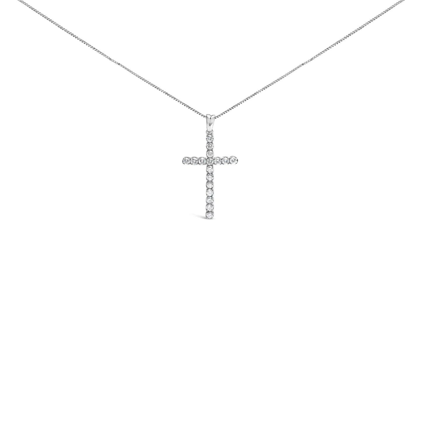 .925 Sterling Silver 1.0 Cttw Diamond Classic Cross 18" Pendant Necklace (I - J Color, I2 - I3 Clarity) - Anti Spier - Anti Spier - necklace