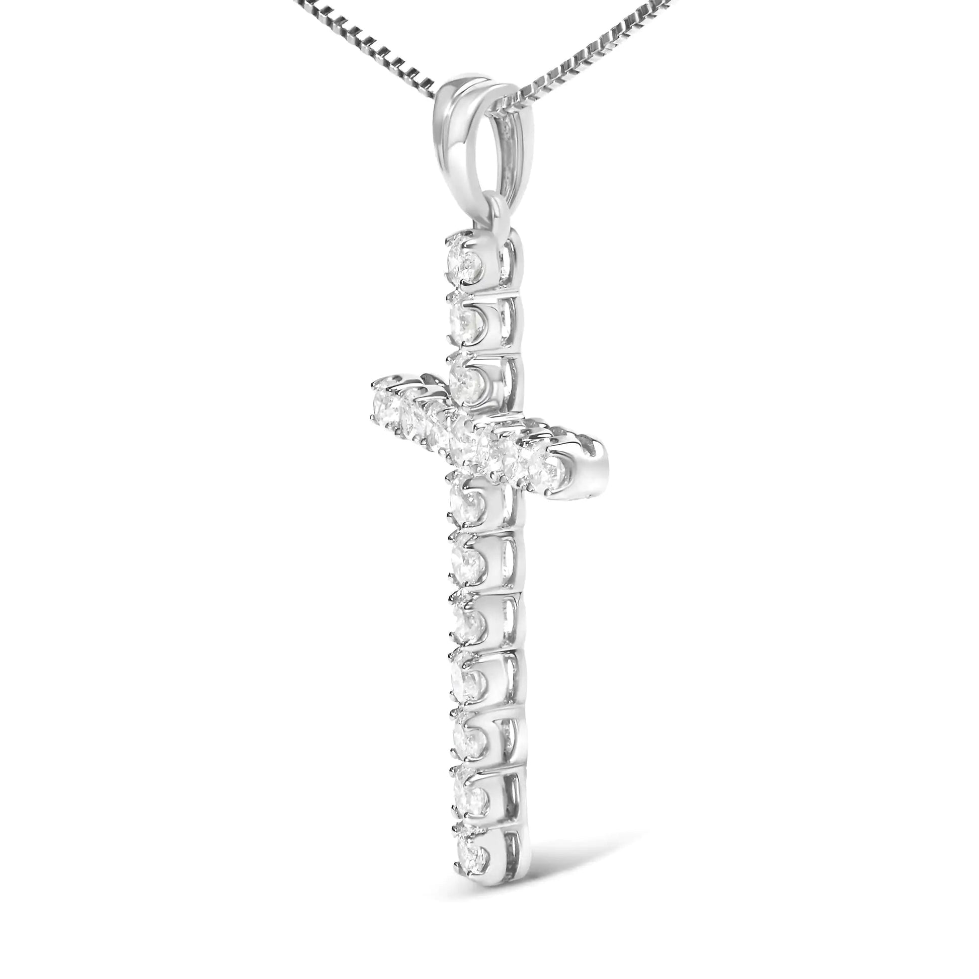 .925 Sterling Silver 1.0 Cttw Diamond Classic Cross 18" Pendant Necklace (I - J Color, I2 - I3 Clarity) - Anti Spier - Anti Spier - necklace