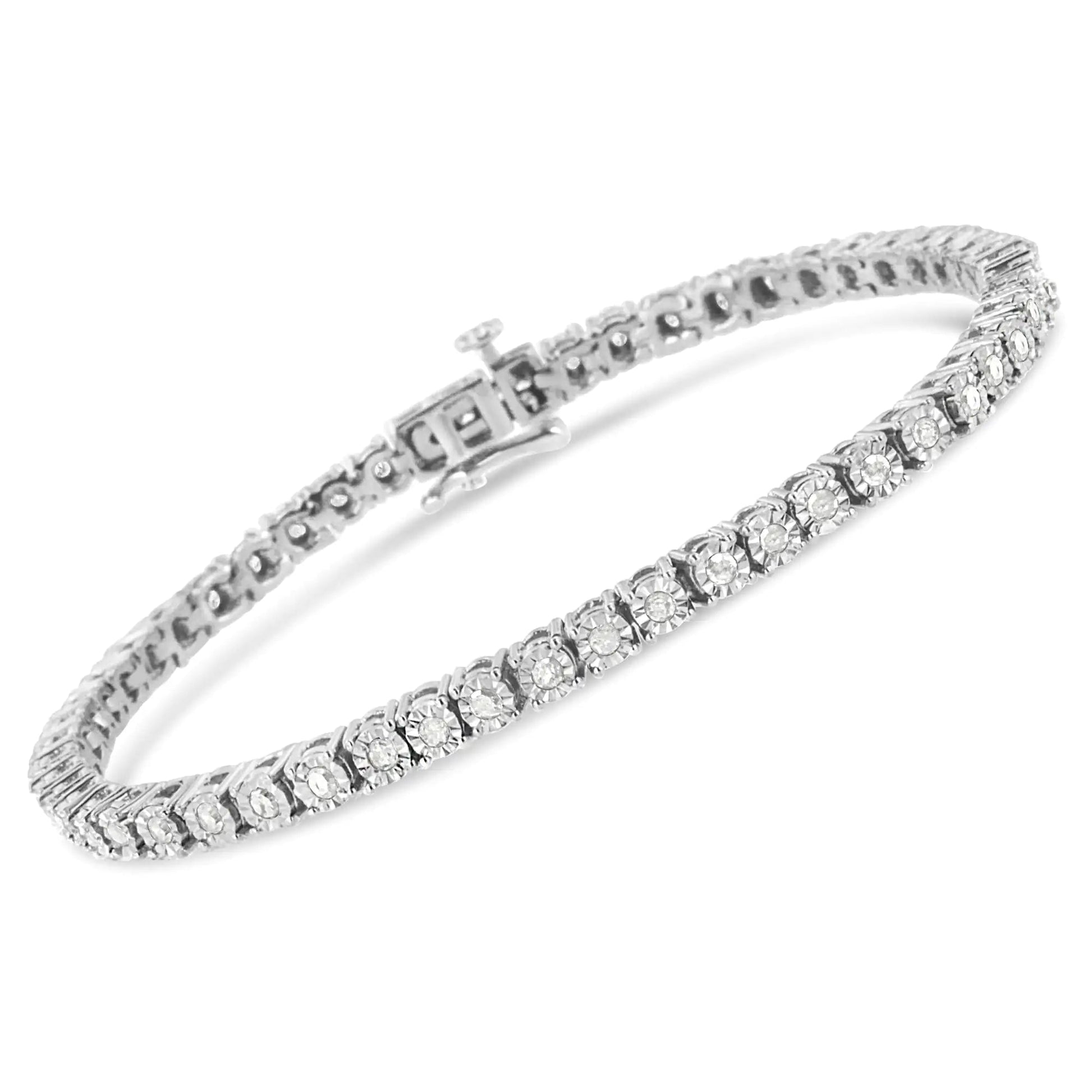 .925 Sterling Silver 1/2 Cttw Diamond Illusion - Set Miracle Plate Tennis Bracelet (I - J Color, I3 Clarity) - 7" - Anti Spier - Anti Spier - bracelet