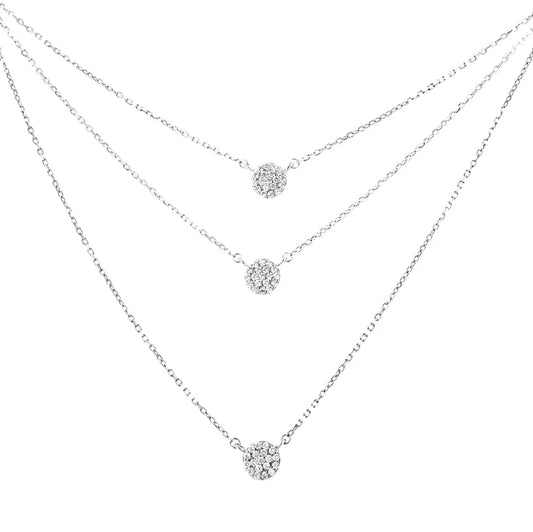 .925 Sterling Silver 1/2 Cttw Round Diamond Medallion Multi - Strand Tri Pendant 18" Necklace (H - I Color, I2 - I3 Clarity) - Anti Spier - Anti Spier - necklace