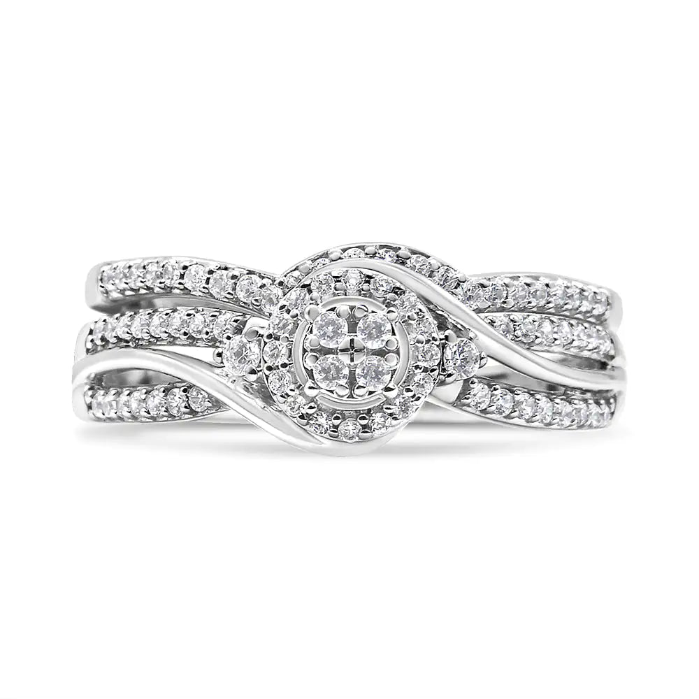 .925 Sterling Silver 1/3 Cttw Composite Diamond Frame Bypass Bridal Set Ring and Band (I - J Color, I2 - I3 Clarity) - Anti Spier - Anti Spier - ring