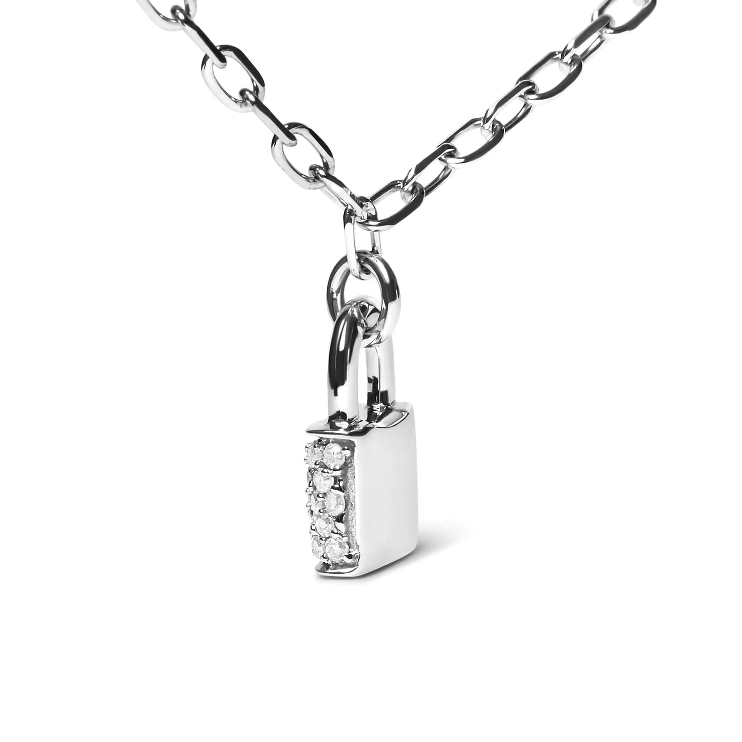 .925 Sterling Silver 1/4 Cttw Diamond Lock Pendant Necklace with Paperclip Chain (H - I Color, SI2 - I1 Clarity) - Anti Spier - Anti Spier - 