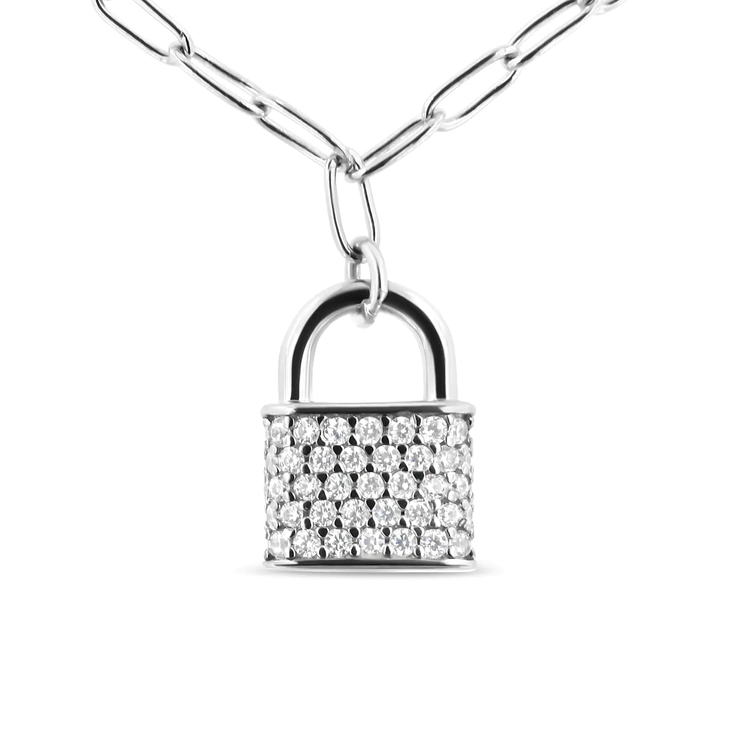 .925 Sterling Silver 1/4 Cttw Diamond Lock Pendant Necklace with Paperclip Chain (H - I Color, SI2 - I1 Clarity) - Anti Spier - Anti Spier - 