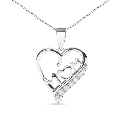 .925 Sterling Silver 1/4 Cttw Diamond "Mom" and Open Heart 18" Pendant Necklace (I - J Color, I2 - I3 Clarity) - Anti Spier - Anti Spier - necklace