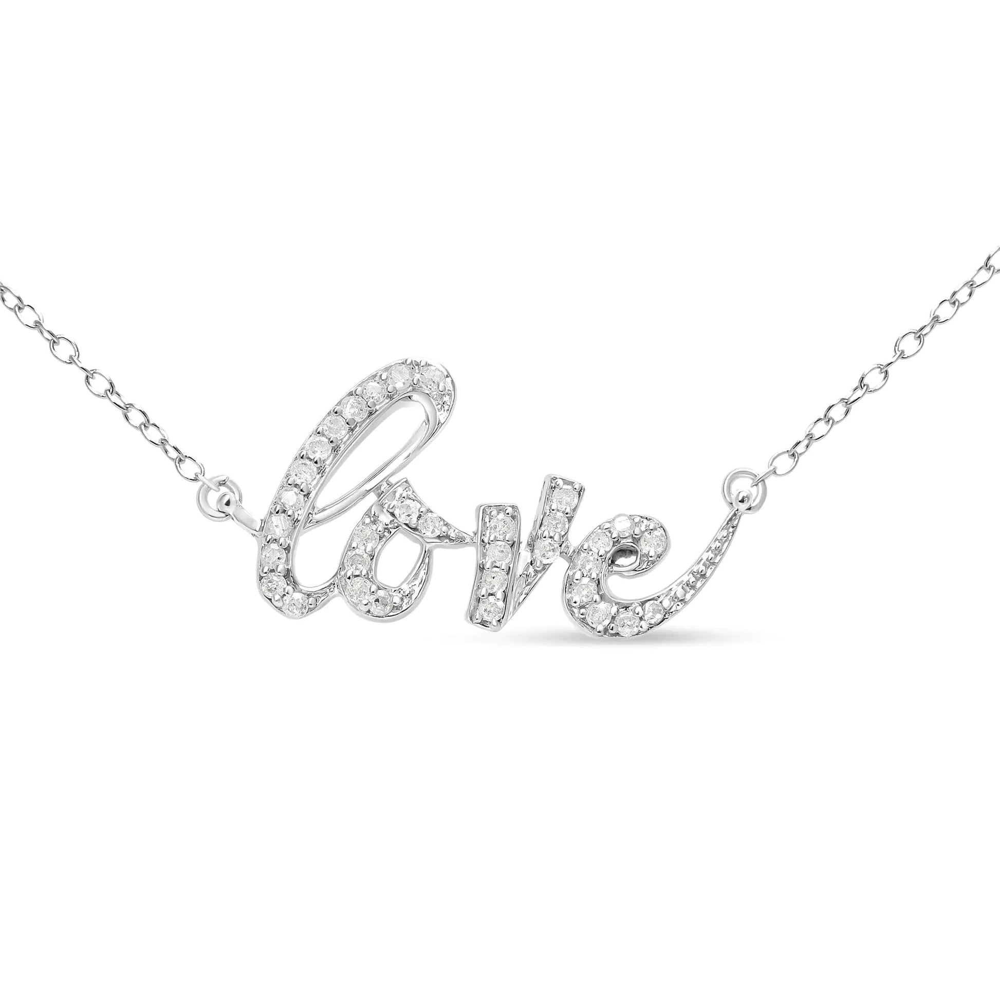 .925 Sterling Silver 1/5 Cttw Round Diamond Love 18" Pendant Necklace (I - J Color, I2 - I3 Clarity) - Anti Spier - Anti Spier - necklace