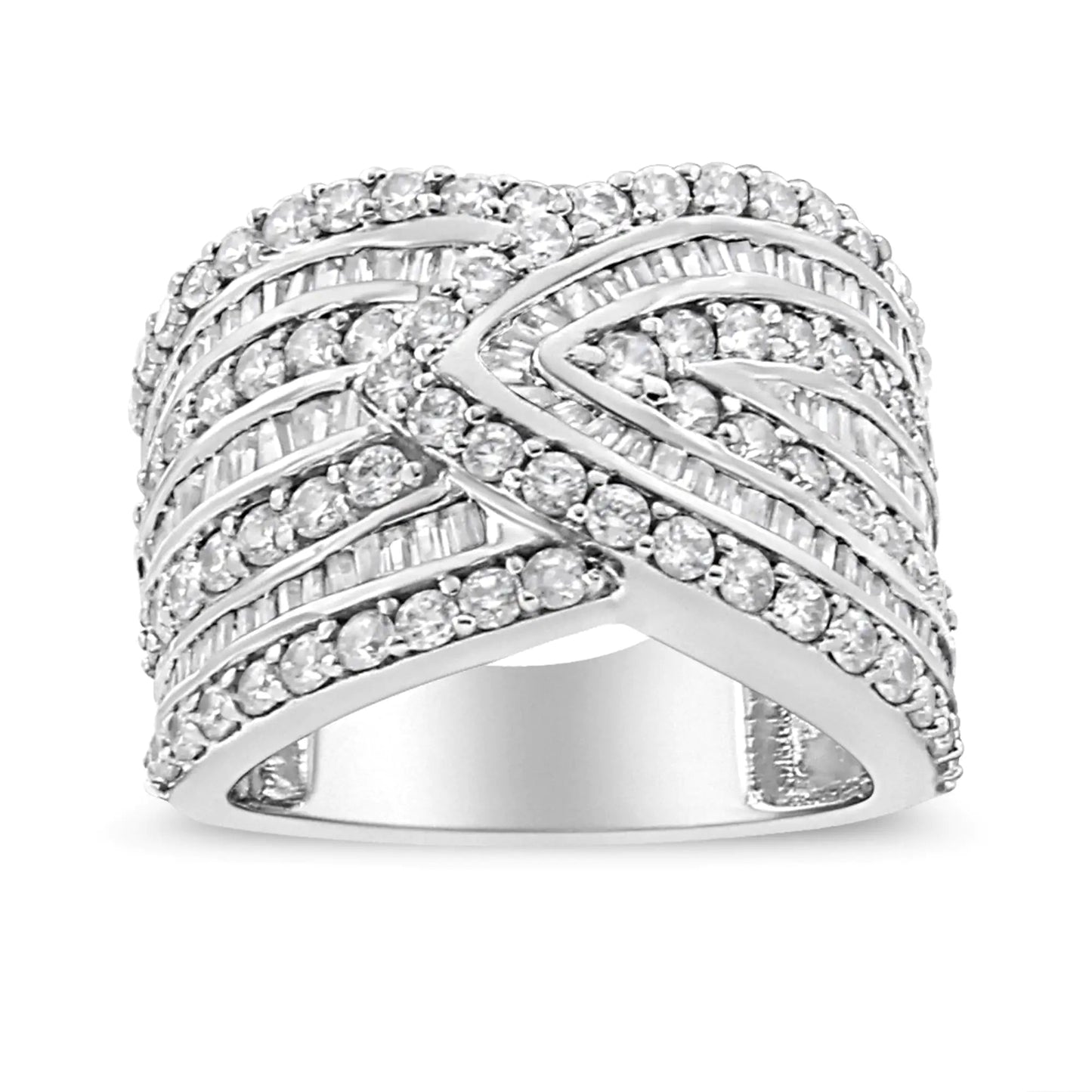 .925 Sterling Silver 2 3/8 Cttw Diamond Multi Row Overlay Band Ring ( J - K Color, I3 Clarity) - Anti Spier - Anti Spier - ring