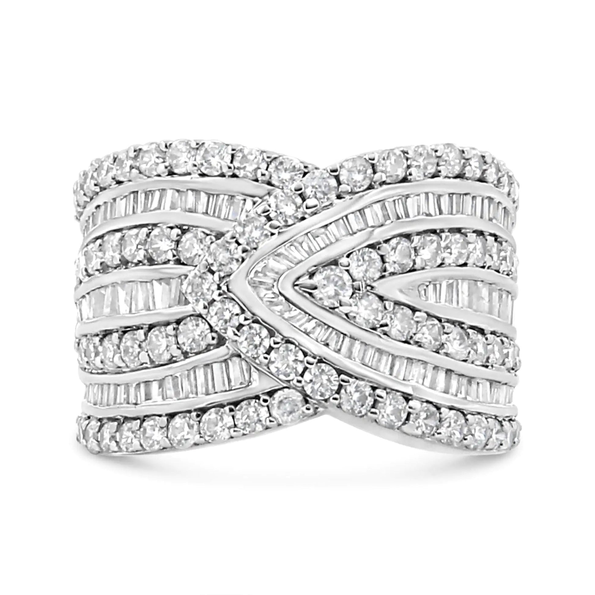 .925 Sterling Silver 2 3/8 Cttw Diamond Multi Row Overlay Band Ring ( J - K Color, I3 Clarity) - Anti Spier - Anti Spier - ring