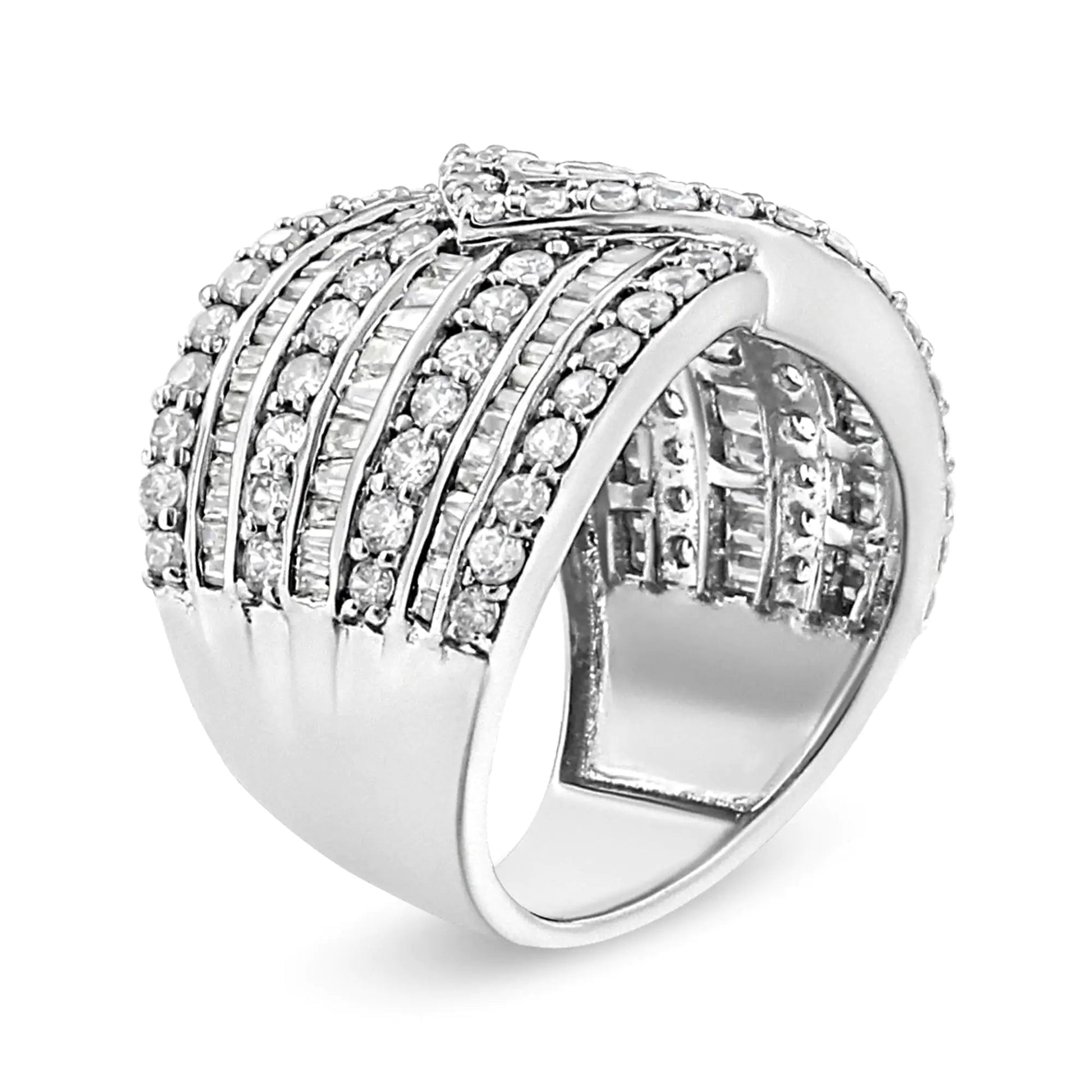 .925 Sterling Silver 2 3/8 Cttw Diamond Multi Row Overlay Band Ring ( J - K Color, I3 Clarity) - Anti Spier - Anti Spier - ring