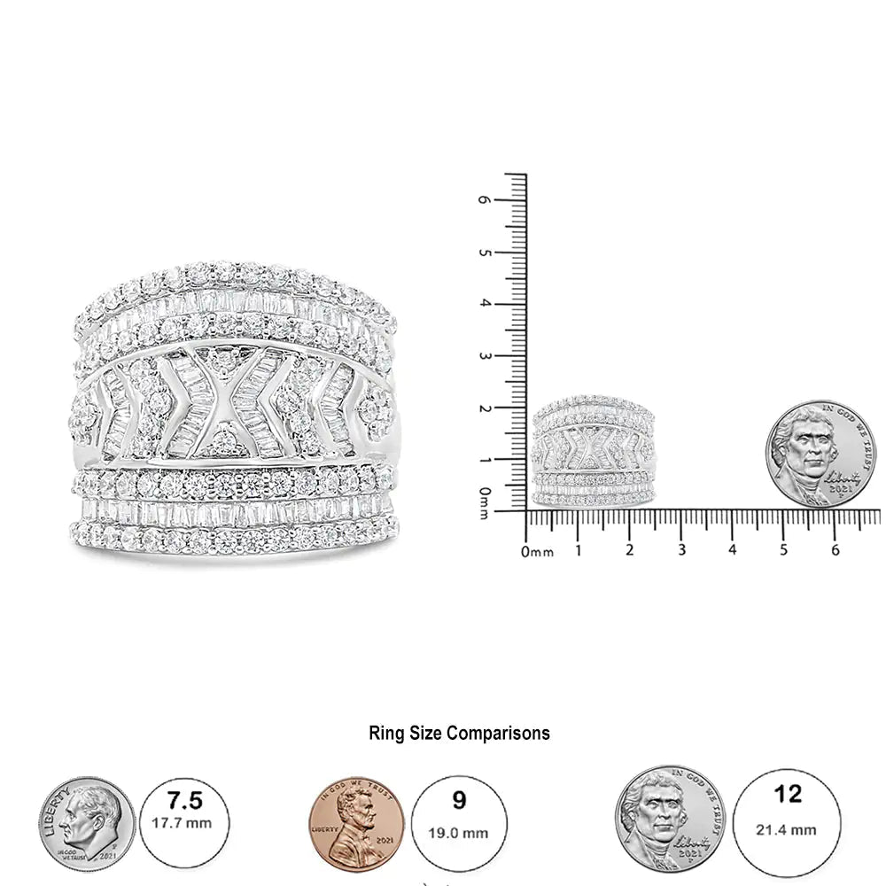 .925 Sterling Silver 2.0 Cttw Diamond Edge Multi - Row Ring Band ( J - K Color, I3 Clarity) - Anti Spier - Anti Spier - ring