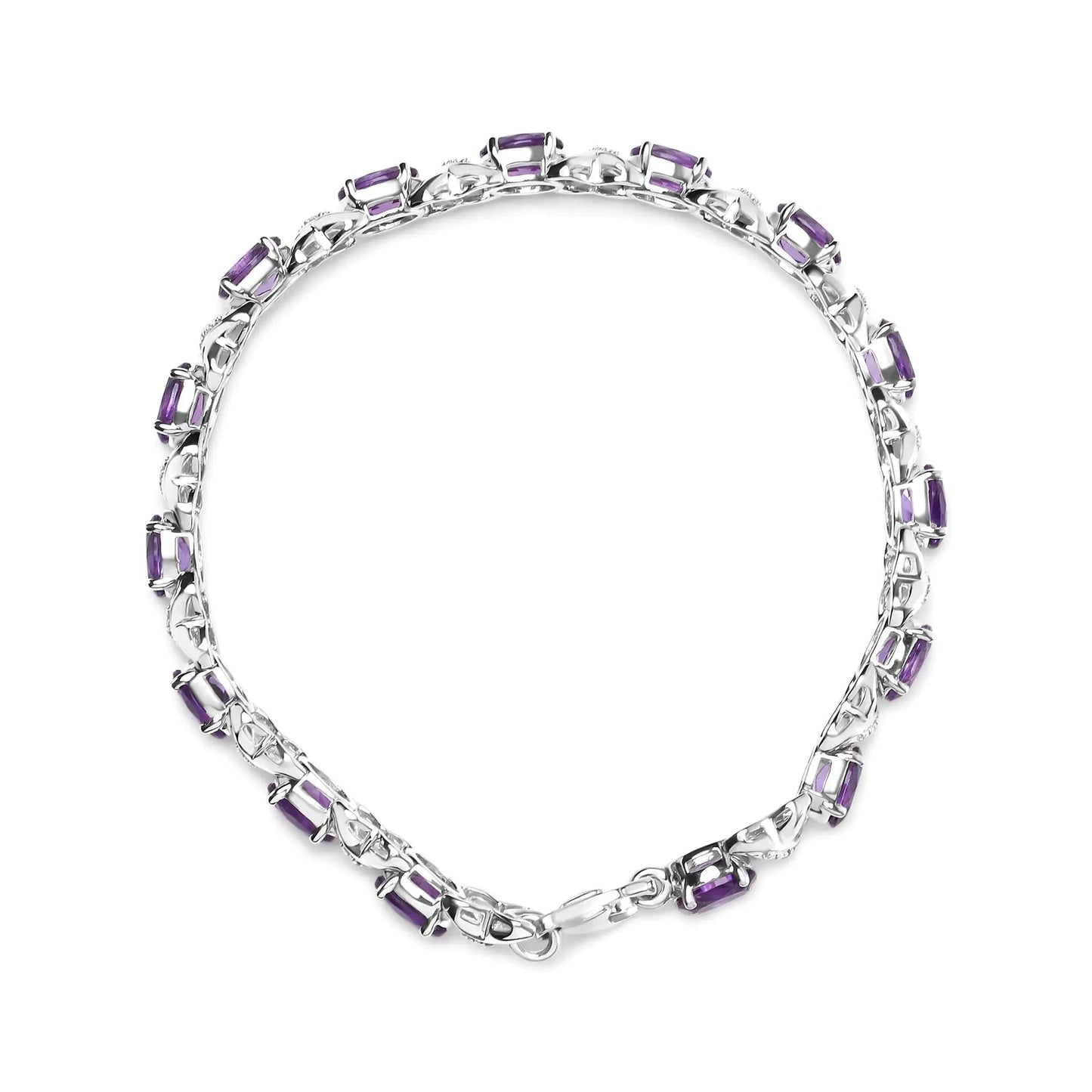 .925 Sterling Silver 7x5mm Oval Amethyst and Diamond Accent X - Link Bracelet (H - I Color, SI1 - SI2 Clarity) - Size 7" - Anti Spier - Anti Spier - bracelet