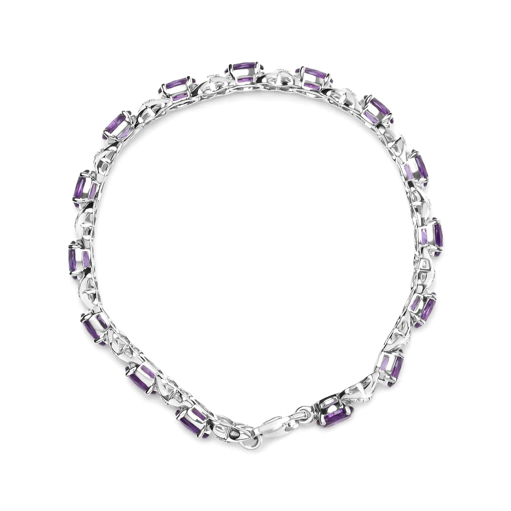 .925 Sterling Silver 7x5mm Oval Amethyst and Diamond Accent X - Link Bracelet (H - I Color, SI1 - SI2 Clarity) - Size 7" - Anti Spier - Anti Spier - bracelet