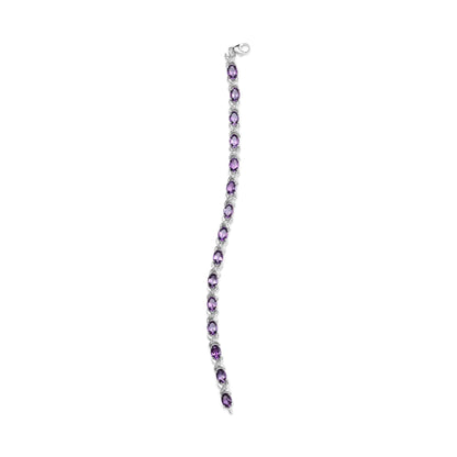 .925 Sterling Silver 7x5mm Oval Amethyst and Diamond Accent X - Link Bracelet (H - I Color, SI1 - SI2 Clarity) - Size 7" - Anti Spier - Anti Spier - bracelet