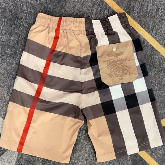 Light luxury quick-drying shorts for men, summer plaid five-inch pants, contrasting color plaid for men, British sand