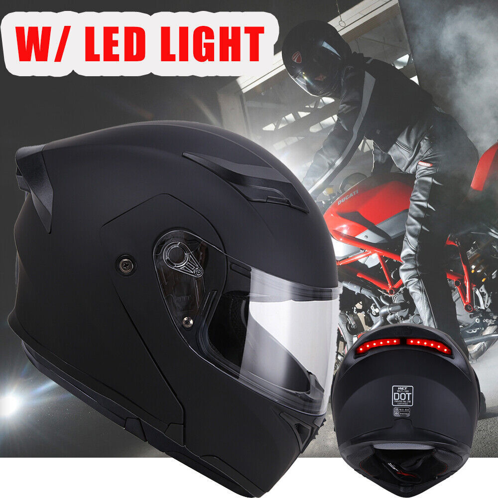 DOT Racing Motorcycle Helmet Full Face Dirt Bike Flip Up ATV  LED Lighting