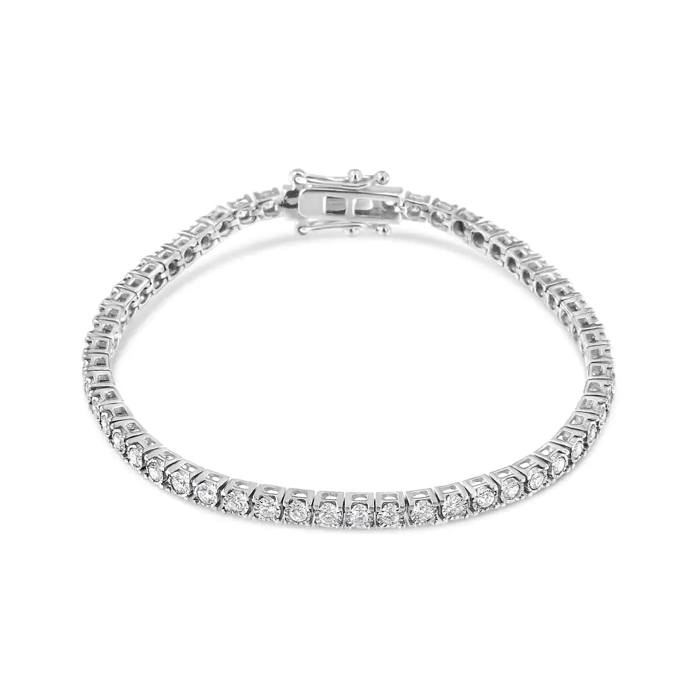 14K White Gold 2.0 Cttw Miracle Set Round-Cut Lab Grown Diamond Illusion 7" Tennis Bracelet (F-G Color, VS2-SI1 Clarity) - Anti Spier 