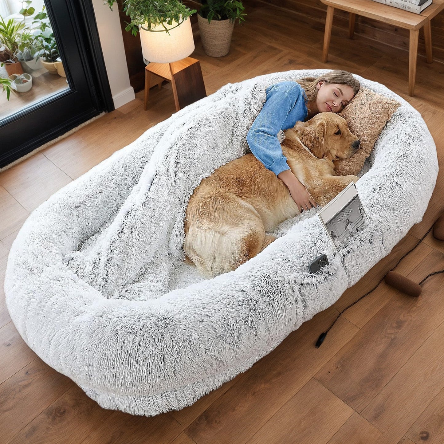 Human Dog Bed, Washable Faux Fur Dog Bed for People Doze Off, Napping Orthopedic Dog Bed,71''x45''x14'' Size Fits You and Pets (Grey) by Dropsure