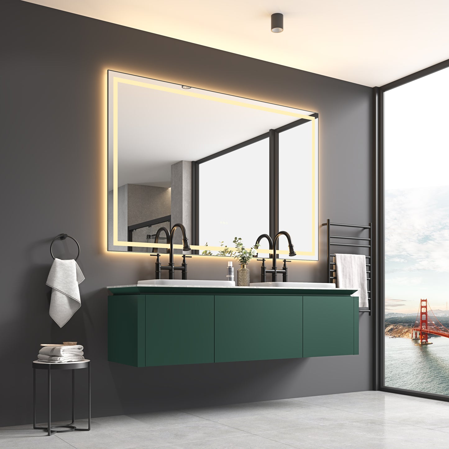84 x 48 Inch LED Bathroom Mirror with Front and Backlight, Wall Mounted Vanity Mirror with Aluminum Frame, Anti-Fog, Memory, 3 Colors, Stepless Dimmable by Dropsure