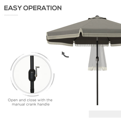 Outsunny 9ft Patio Umbrella with Push Button Tilt and Crank, Ruffled Outdoor Market Table Umbrella with Tassles and 8 Ribs, for Garden, Deck, Pool, Dark Gray by Dropsure