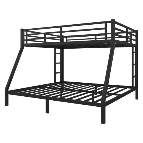 Metal Queen Over King Bunk Bed For Teens And Adults,Space-Saving Noise Reduced No Box Spring Needed, Black