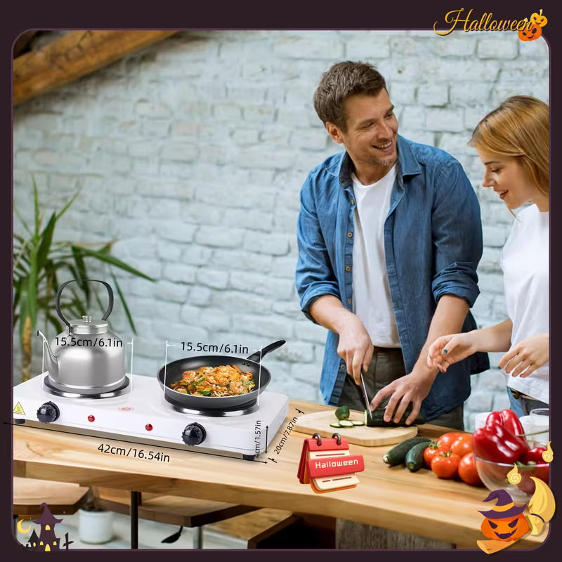 Single burner, Double Burner Electric Stove, Infrared Ceramic Cooktop With Dual Independent Control & Anti-Scald Handles - Portable Hot Plate For Home, Dorm, Camping & RV Use, Fast Heating, Easy To Clean by Anti Spier