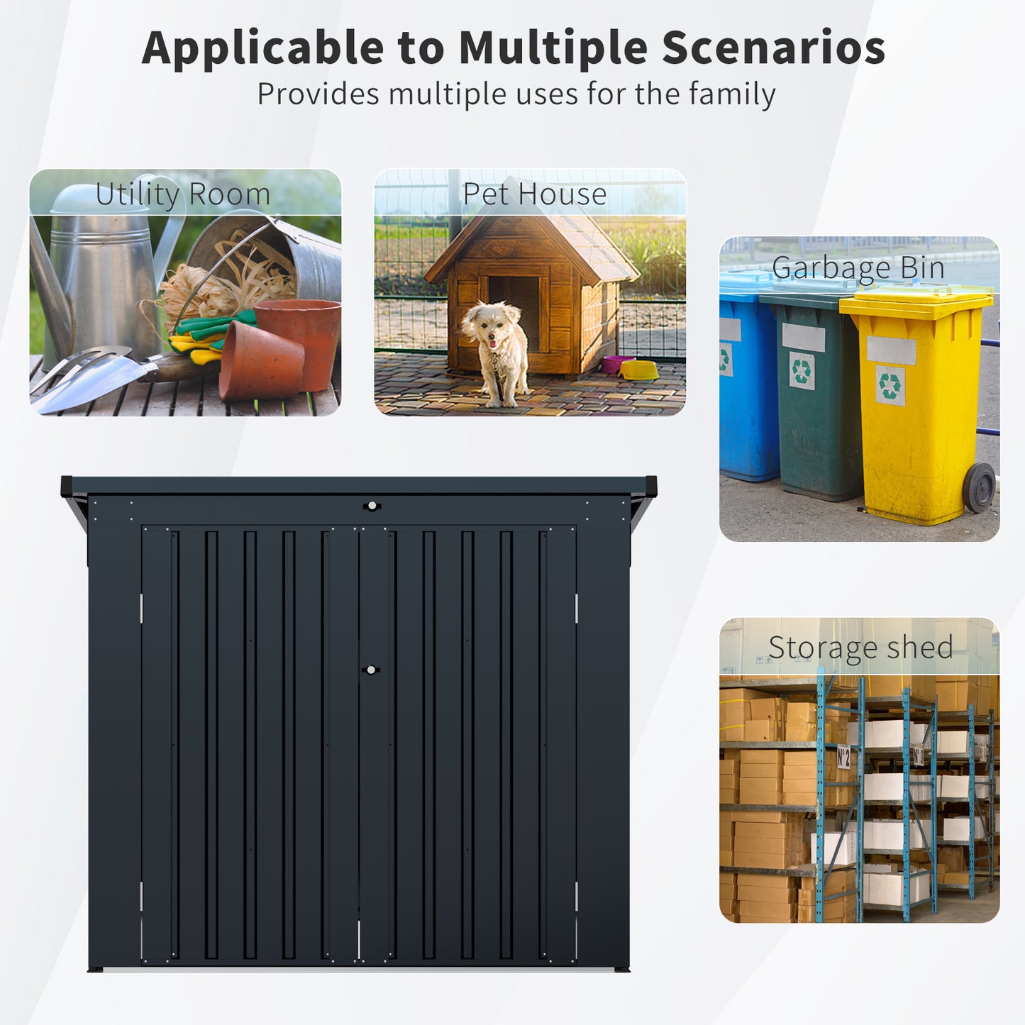 Garbage Bin Shed Stores 2 Trash Cans Metal Outdoor Bin Shed for Garbage Storage,Stainless Galvanized Steel, Bin Shed for Garden Yard Lawn, Black (W540P176424 ) Upgraded version by Dropsure