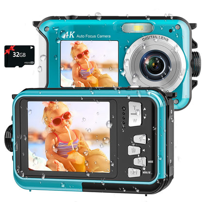 4K Underwater Camera 11FT Waterproof Camera with 32GB Card 56MP Autofocus Dual-Screen Selfie Underwater Camera for Snorkeling Waterproof Compact Floatable Digital Camera 1250mAh Battery Type-C (Blue) by Anti Spier