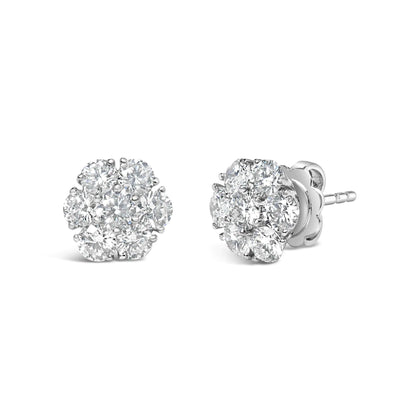 14K White Gold 1 3/4 Cttw Lab Grown Diamond Floral Cluster Composite Stud Earrings (G-H Color, VS2-SI1 Clarity) - Anti Spier 