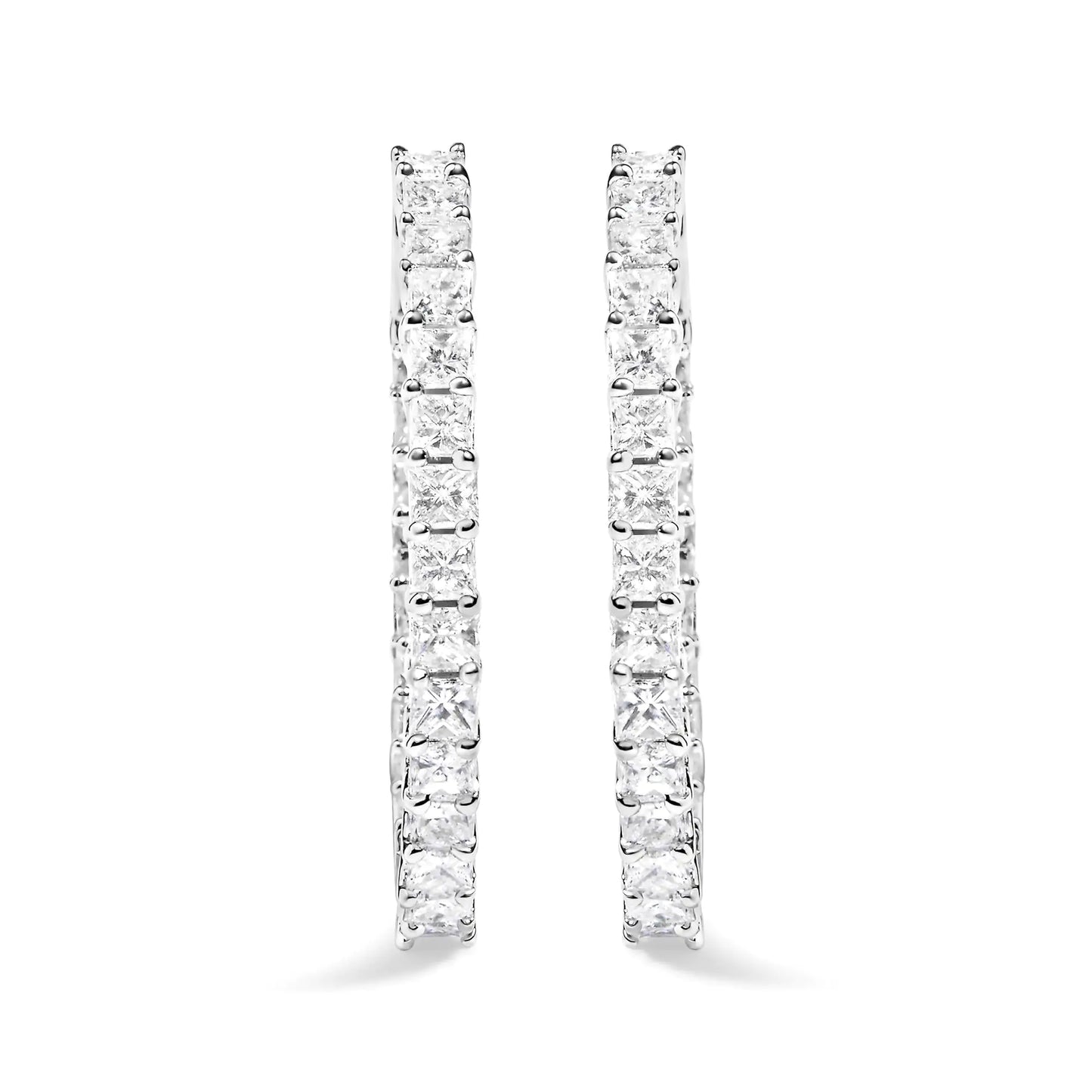 14K White Gold Natural Princess Cut Diamond Inside Out Hoop Earrings (G-H Color, SI2-I1 Clarity) - Anti Spier 