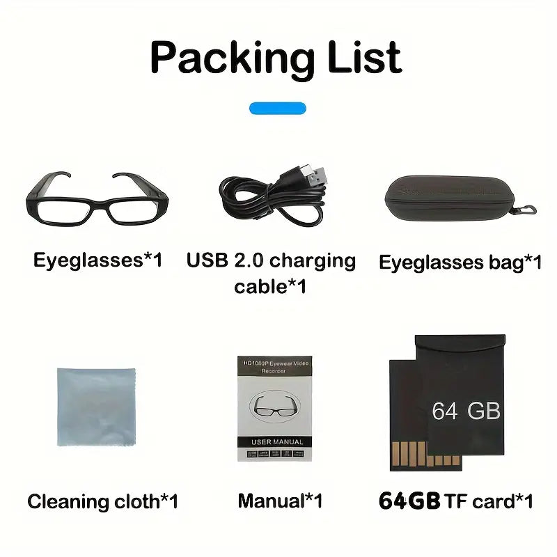 1pc Smart Glasses Camera 1080P Digital Video Recorder Action Camera for Traveling, Camping & Outdoor Activities, Adventure Gear, Modern Eyewear, Functional Design, Travel Recording, Compact Design, High quality Lens, Content Creators