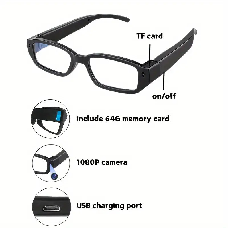 1pc Smart Glasses Camera 1080P Digital Video Recorder Action Camera for Traveling, Camping & Outdoor Activities, Adventure Gear, Modern Eyewear, Functional Design, Travel Recording, Compact Design, High quality Lens, Content Creators