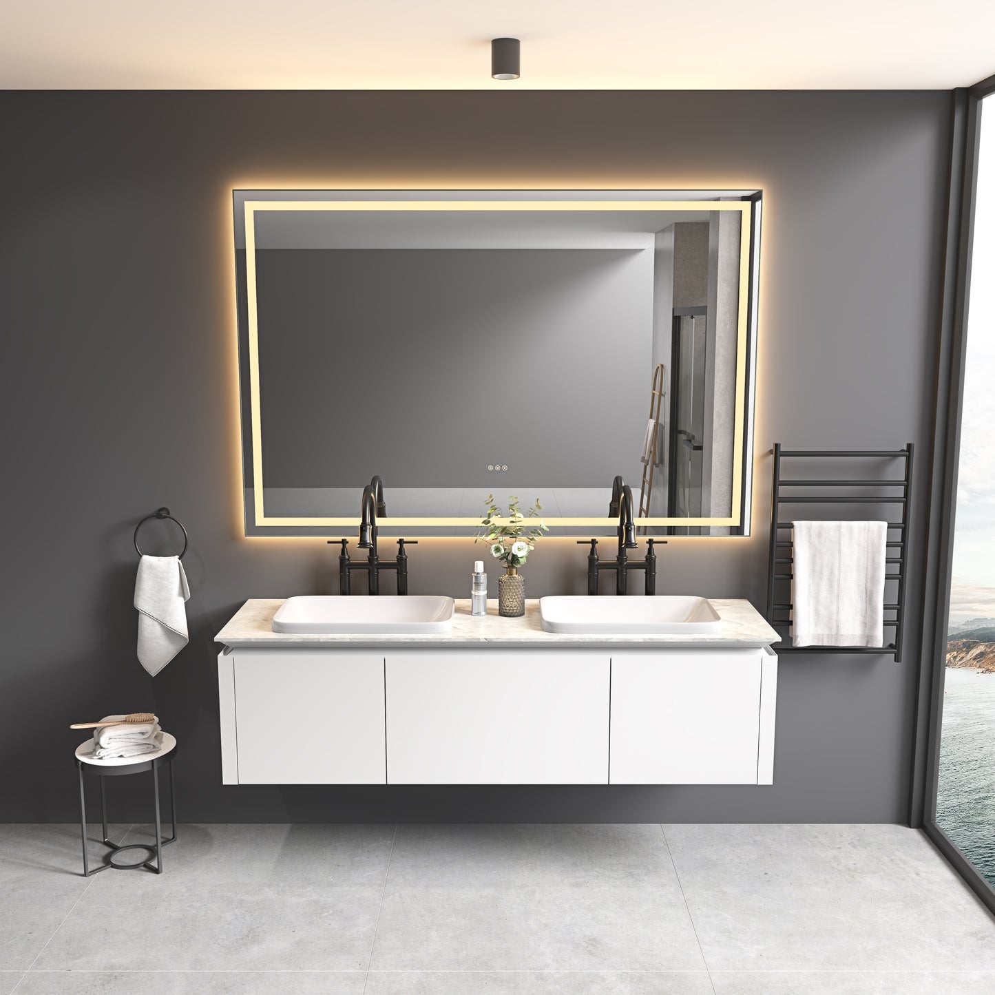 84 x 48 Inch LED Bathroom Mirror with Front and Backlight, Wall Mounted Vanity Mirror with Aluminum Frame, Anti-Fog, Memory, 3 Colors, Stepless Dimmable by Dropsure