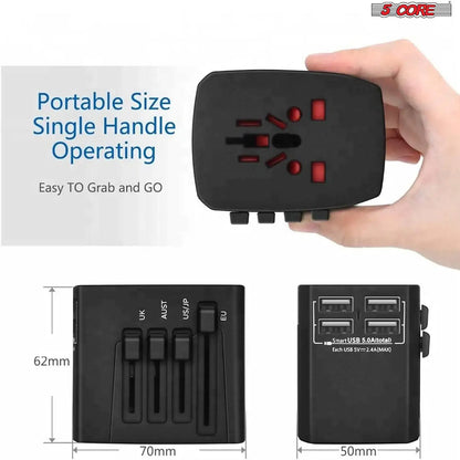 5Core Universal Travel Adapter International Power Adapters 3 Pack Multicharger Plug w 4 USB Ports - Anti Spier 