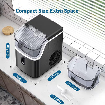 Nugget Countertop Ice Maker, Soft Chew Pellet Ice or Bullet Ice, 44 lbs/24 hrs or 26 lbs/24 hrs, One Touch Operation, Self-Cleaning, For Home, Kitchen, Office, Stainless Steel, Space saving Design, Easy To Clean, High quality Build, Chewable Ice