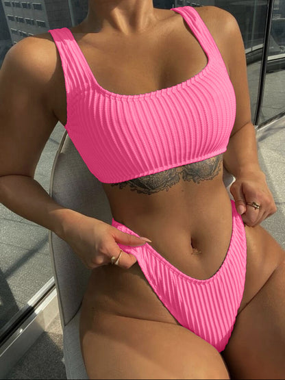 two-piece bikini (Bikini) beach solid color swimwear