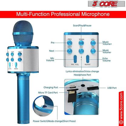 5Core Wireless Karaoke Microphone Bluetooth Mic Portable Handheld Microfonos Inalambricos