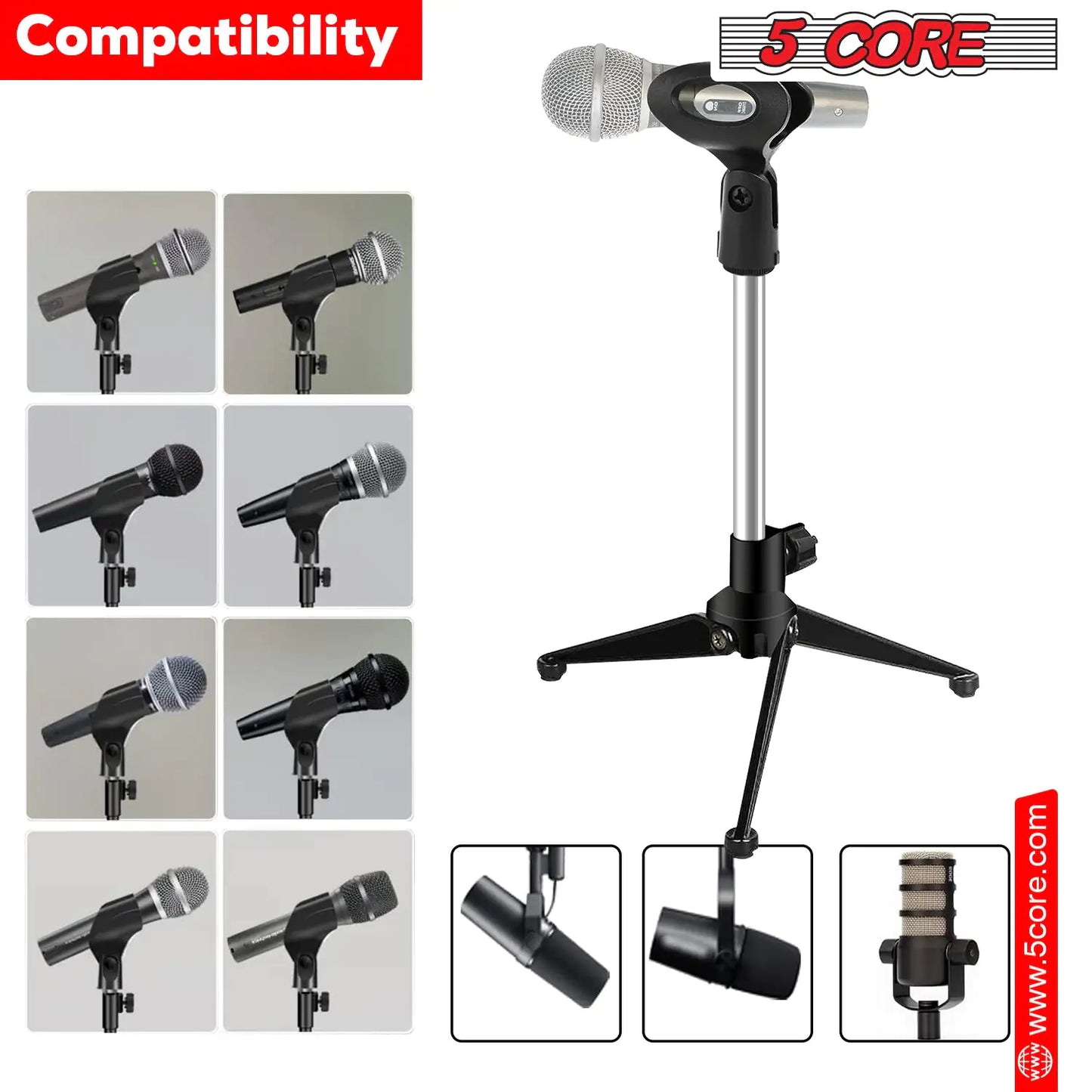 5Core Desktop Mic Stand Tripod Universal Desk Microphone Holder Table Top Stands