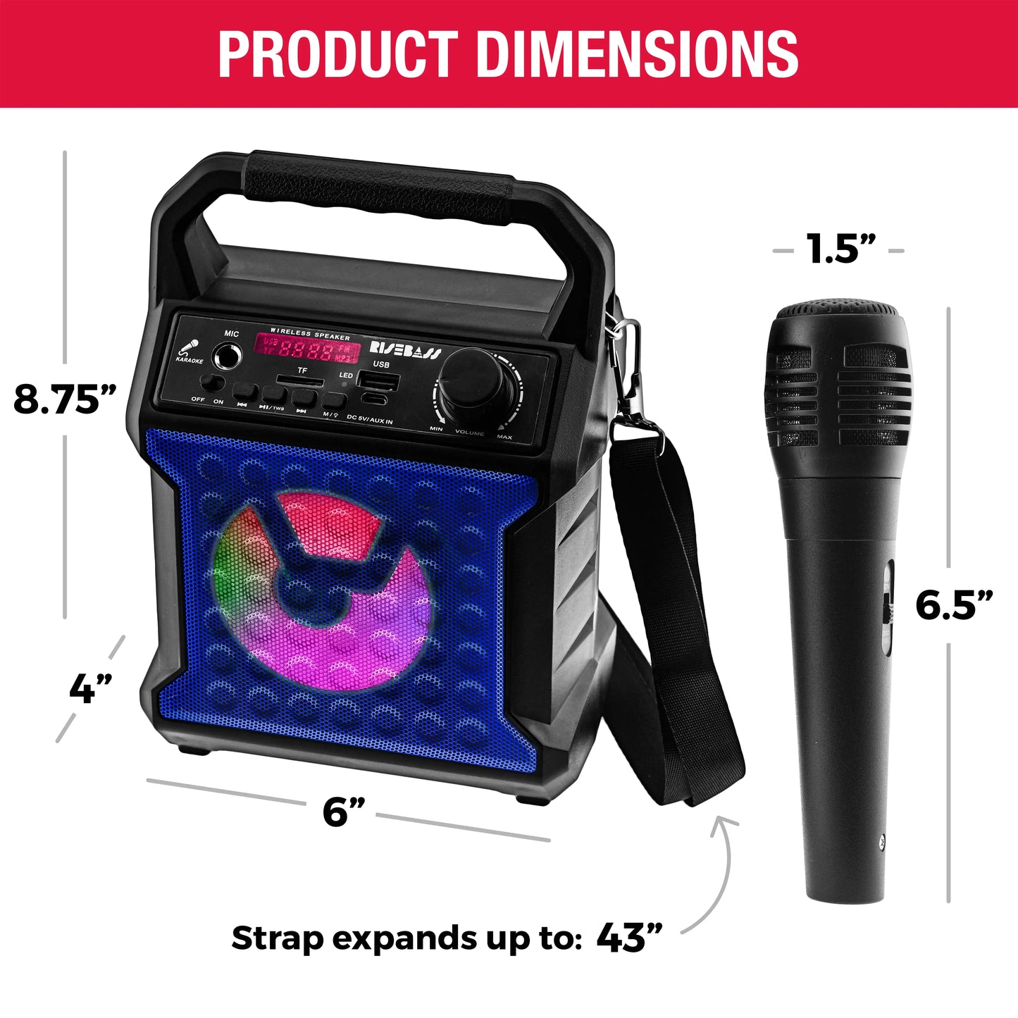 Risebass Portable Karaoke Machine with Microphone - Home Karaoke System with Party Lights for Kids and Adults - Rechargeable USB Speaker Set with FM Radio, SD/TF Card Support, and AUX-in