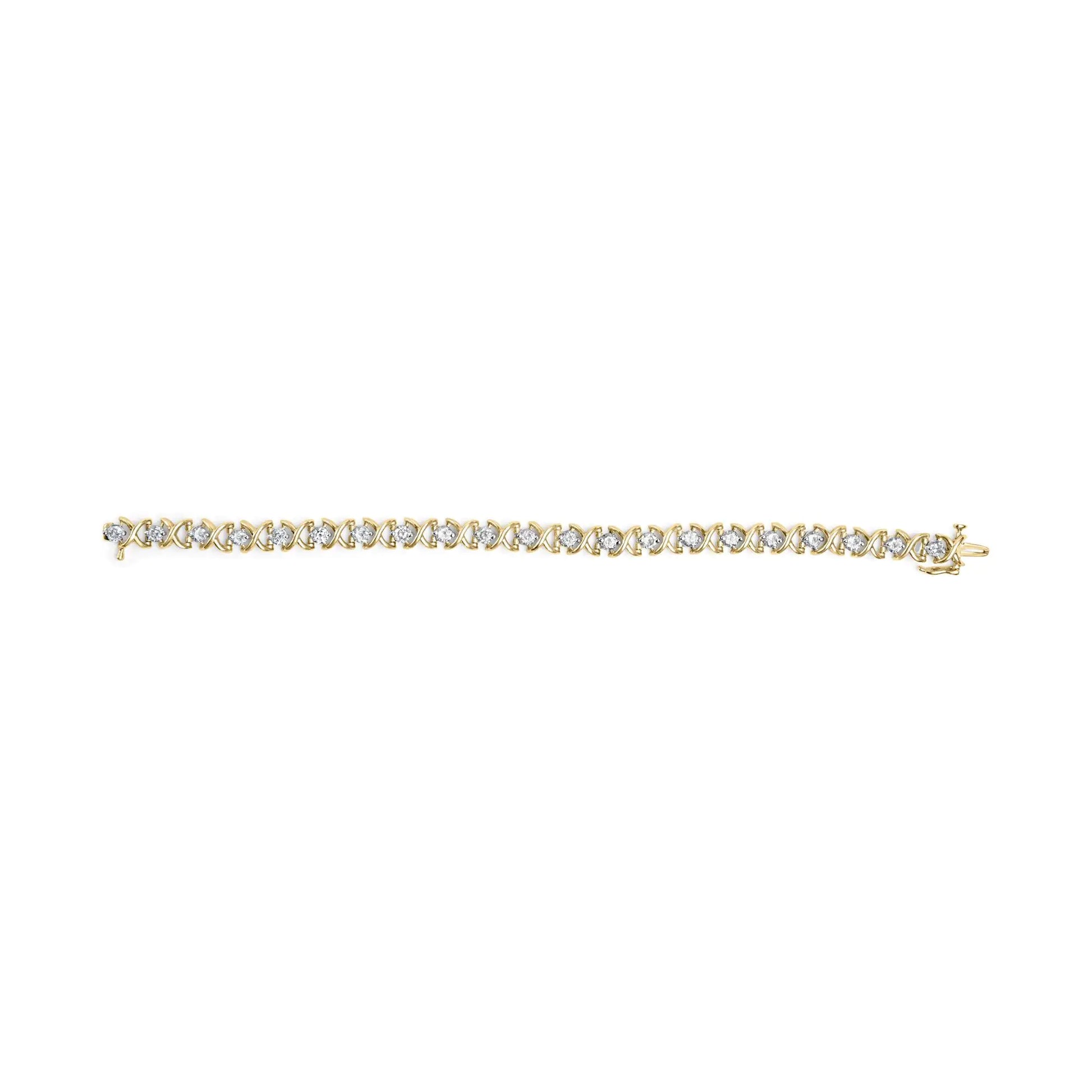 14K Yellow Gold 5.00 Cttw Round-Cut Diamond X-Link 7.5" Bracelet (J-K Color, I1-I2 Clarity) - Anti Spier 