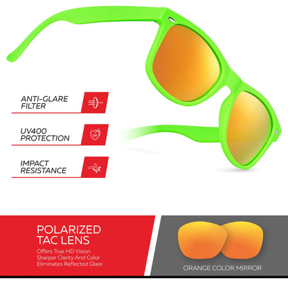 Retro Rewind Polarized Sunglasses for Men and Women - UV Protection Classic Sun Glasses Matte Lime Green | Revo Orange